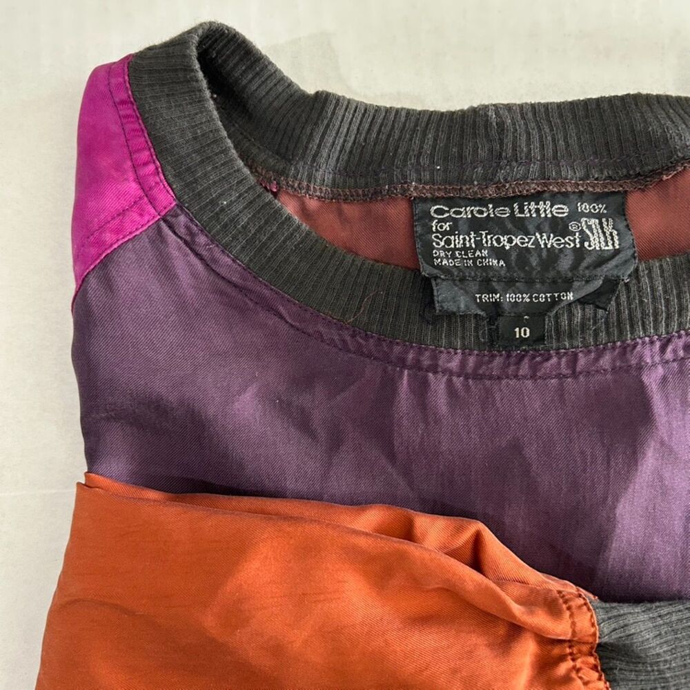 VTG Carole Little, 100% SILK Color Blocked Long Sleeve Raglan Shirt, sz 6